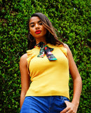 Pauleth Mustard Top With Tropical Bow